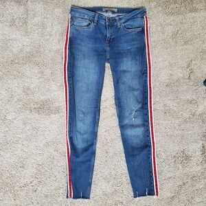 Zara Blue Skinny Jeans with Red Stripe size 4